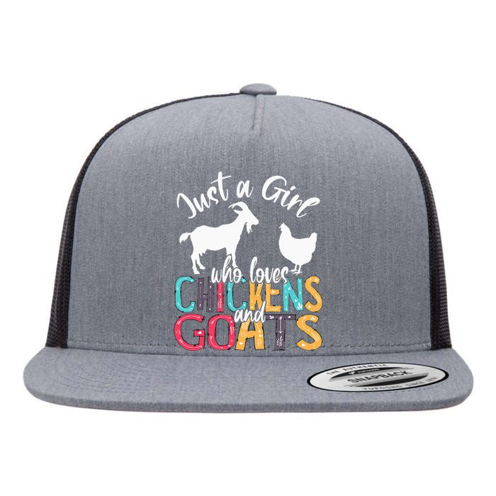 Cute Just A Girl Who Loves Chickens Goats Farmer Flat Bill Trucker Hat