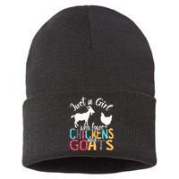 Cute Just A Girl Who Loves Chickens Goats Farmer Sustainable Knit Beanie