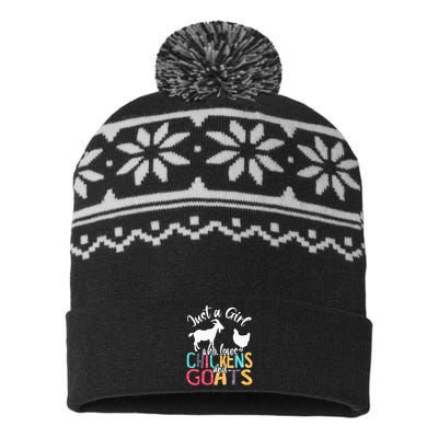 Cute Just A Girl Who Loves Chickens Goats Farmer USA-Made Snowflake Beanie