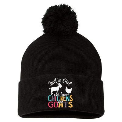 Cute Just A Girl Who Loves Chickens Goats Farmer Pom Pom 12in Knit Beanie