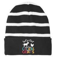 Cute Just A Girl Who Loves Chickens Goats Farmer Striped Beanie with Solid Band