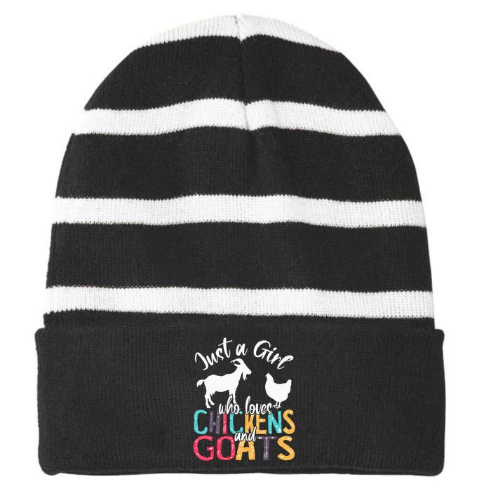 Cute Just A Girl Who Loves Chickens Goats Farmer Striped Beanie with Solid Band