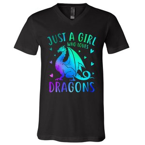 Cute Just A Girlss Who Loves Dragons Women V-Neck T-Shirt