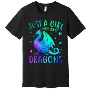 Cute Just A Girlss Who Loves Dragons Women Premium T-Shirt