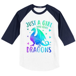 Cute Just A Girlss Who Loves Dragons Women Baseball Sleeve Shirt