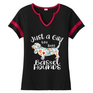 Cute Just A Girl Who Loves Basset Hounds Gift Ladies Halftime Notch Neck Tee