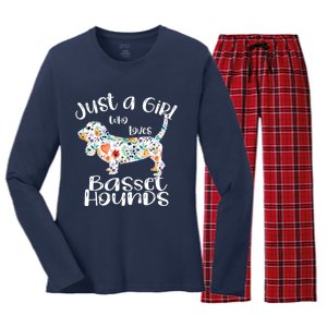 Cute Just A Girl Who Loves Basset Hounds Gift Women's Long Sleeve Flannel Pajama Set 