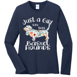 Cute Just A Girl Who Loves Basset Hounds Gift Ladies Long Sleeve Shirt