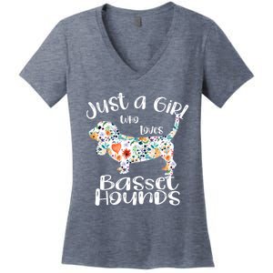 Cute Just A Girl Who Loves Basset Hounds Gift Women's V-Neck T-Shirt