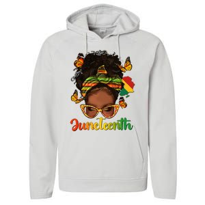 Celebrate Juneteenth Afro Messy Bun Black Women Melanin Performance Fleece Hoodie