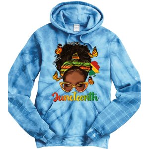 Celebrate Juneteenth Afro Messy Bun Black Women Melanin Tie Dye Hoodie