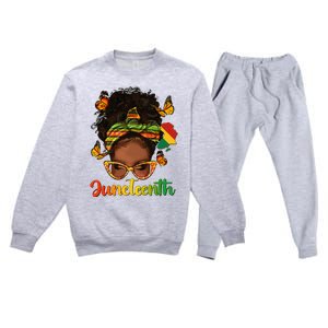 Celebrate Juneteenth Afro Messy Bun Black Women Melanin Premium Crewneck Sweatsuit Set