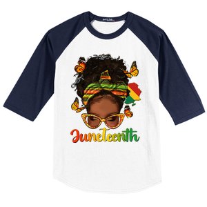 Celebrate Juneteenth Afro Messy Bun Black Women Melanin Baseball Sleeve Shirt