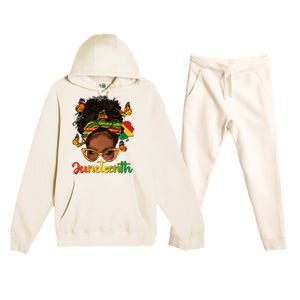 Celebrate Juneteenth Afro Messy Bun Black Women Melanin Premium Hooded Sweatsuit Set