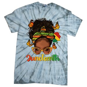 Celebrate Juneteenth Afro Messy Bun Black Women Melanin Tie-Dye T-Shirt