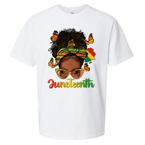 Celebrate Juneteenth Afro Messy Bun Black Women Melanin Sueded Cloud Jersey T-Shirt