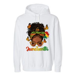 Celebrate Juneteenth Afro Messy Bun Black Women Melanin Garment-Dyed Fleece Hoodie