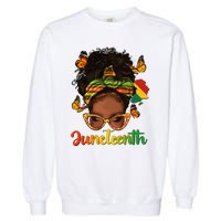 Celebrate Juneteenth Afro Messy Bun Black Women Melanin Garment-Dyed Sweatshirt