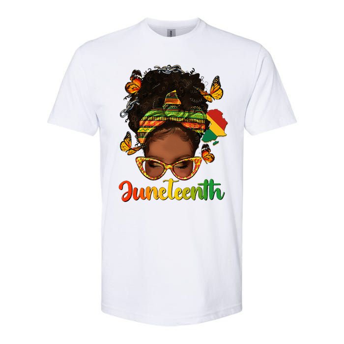 Celebrate Juneteenth Afro Messy Bun Black Women Melanin Softstyle CVC T-Shirt