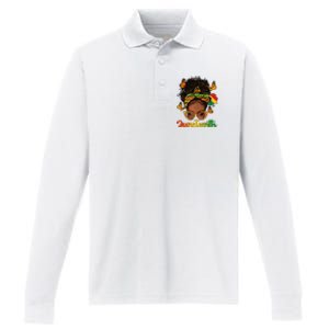 Celebrate Juneteenth Afro Messy Bun Black Women Melanin Performance Long Sleeve Polo