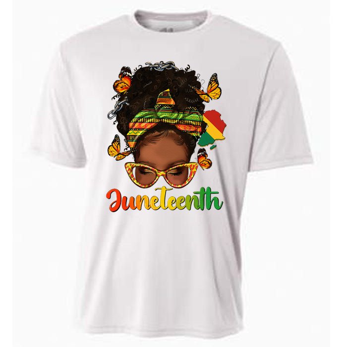 Celebrate Juneteenth Afro Messy Bun Black Women Melanin Cooling Performance Crew T-Shirt