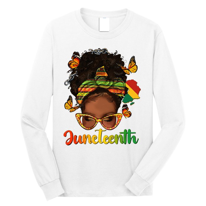 Celebrate Juneteenth Afro Messy Bun Black Women Melanin Long Sleeve Shirt