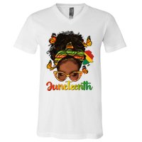 Celebrate Juneteenth Afro Messy Bun Black Women Melanin V-Neck T-Shirt