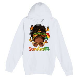 Celebrate Juneteenth Afro Messy Bun Black Women Melanin Premium Pullover Hoodie