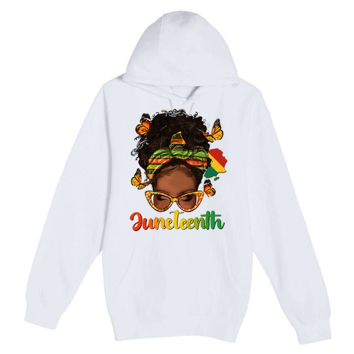 Celebrate Juneteenth Afro Messy Bun Black Women Melanin Premium Pullover Hoodie