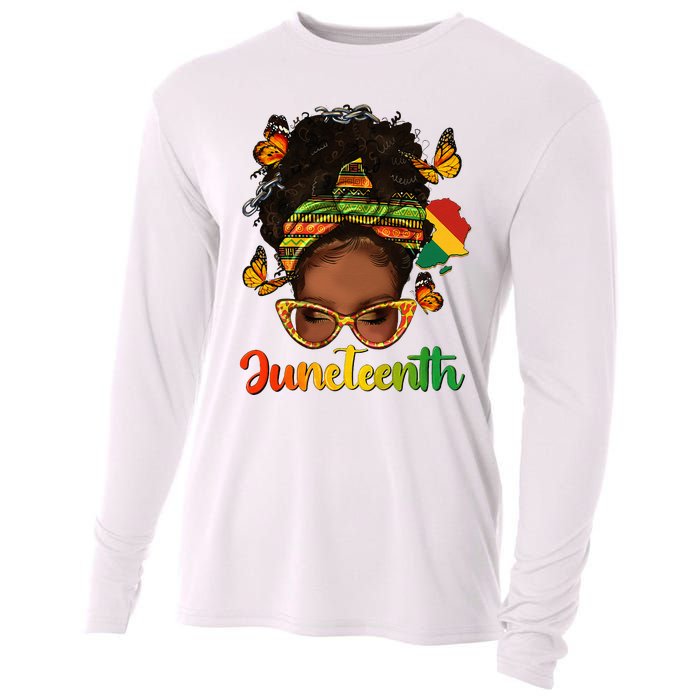 Celebrate Juneteenth Afro Messy Bun Black Women Melanin Cooling Performance Long Sleeve Crew