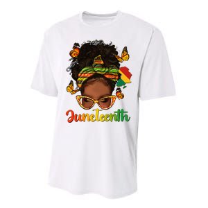 Celebrate Juneteenth Afro Messy Bun Black Women Melanin Performance Sprint T-Shirt