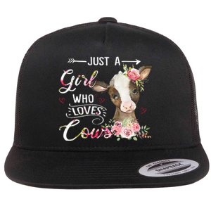 Cow Just A Girl Who Loves Cows Funny Gifts Flat Bill Trucker Hat