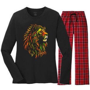 Celebrate Juneteenth African Lion Face Freedom Day 1865 Women's Long Sleeve Flannel Pajama Set 