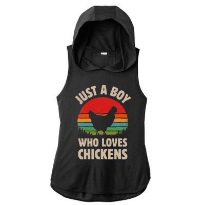 Chicken Just A Boy Who Loves Retro Farm Animal Farmer Sunset Ladies PosiCharge Tri-Blend Wicking Draft Hoodie Tank