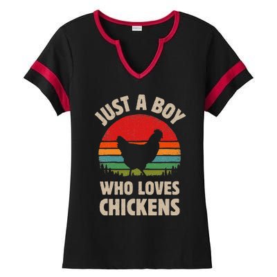 Chicken Just A Boy Who Loves Retro Farm Animal Farmer Sunset Ladies Halftime Notch Neck Tee