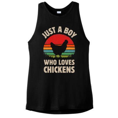 Chicken Just A Boy Who Loves Retro Farm Animal Farmer Sunset Ladies PosiCharge Tri-Blend Wicking Tank