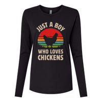 Chicken Just A Boy Who Loves Retro Farm Animal Farmer Sunset Womens Cotton Relaxed Long Sleeve T-Shirt