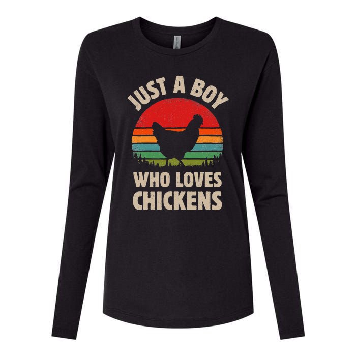 Chicken Just A Boy Who Loves Retro Farm Animal Farmer Sunset Womens Cotton Relaxed Long Sleeve T-Shirt