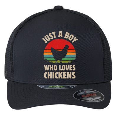 Chicken Just A Boy Who Loves Retro Farm Animal Farmer Sunset Flexfit Unipanel Trucker Cap