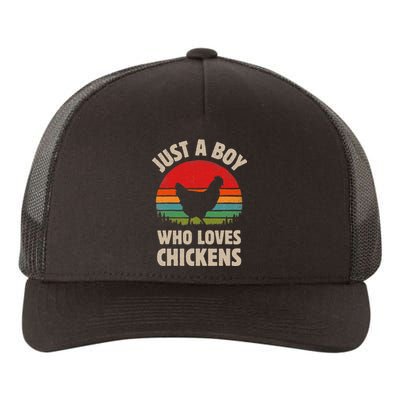 Chicken Just A Boy Who Loves Retro Farm Animal Farmer Sunset Yupoong Adult 5-Panel Trucker Hat