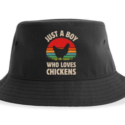 Chicken Just A Boy Who Loves Retro Farm Animal Farmer Sunset Sustainable Bucket Hat