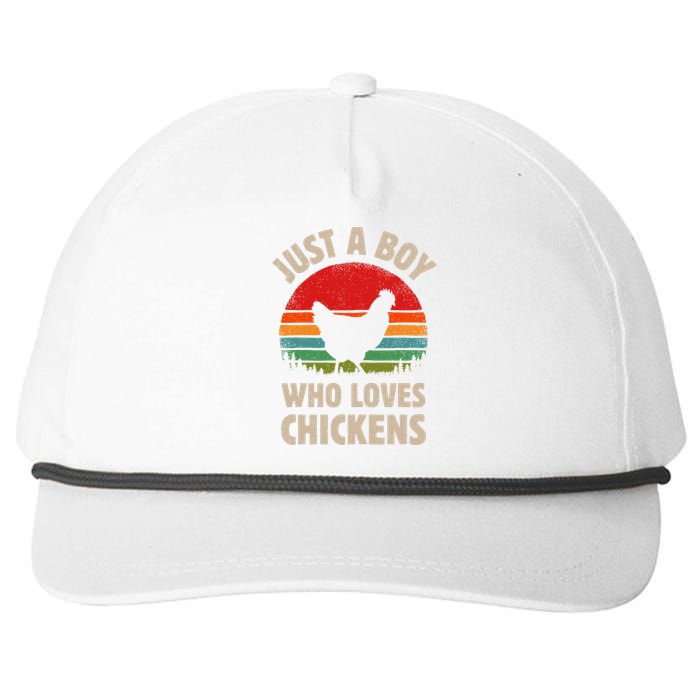 Chicken Just A Boy Who Loves Retro Farm Animal Farmer Sunset Snapback Five-Panel Rope Hat