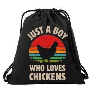 Chicken Just A Boy Who Loves Retro Farm Animal Farmer Sunset Drawstring Bag