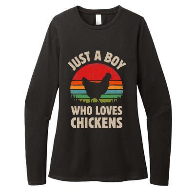 Chicken Just A Boy Who Loves Retro Farm Animal Farmer Sunset Womens CVC Long Sleeve Shirt