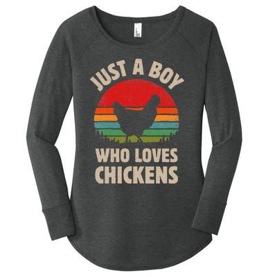 Chicken Just A Boy Who Loves Retro Farm Animal Farmer Sunset Women's Perfect Tri Tunic Long Sleeve Shirt