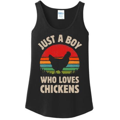 Chicken Just A Boy Who Loves Retro Farm Animal Farmer Sunset Ladies Essential Tank