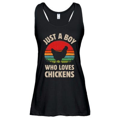 Chicken Just A Boy Who Loves Retro Farm Animal Farmer Sunset Ladies Essential Flowy Tank