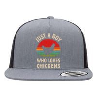 Chicken Just A Boy Who Loves Retro Farm Animal Farmer Sunset Flat Bill Trucker Hat