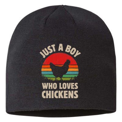 Chicken Just A Boy Who Loves Retro Farm Animal Farmer Sunset Sustainable Beanie