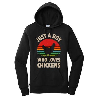 Chicken Just A Boy Who Loves Retro Farm Animal Farmer Sunset Women's Pullover Hoodie